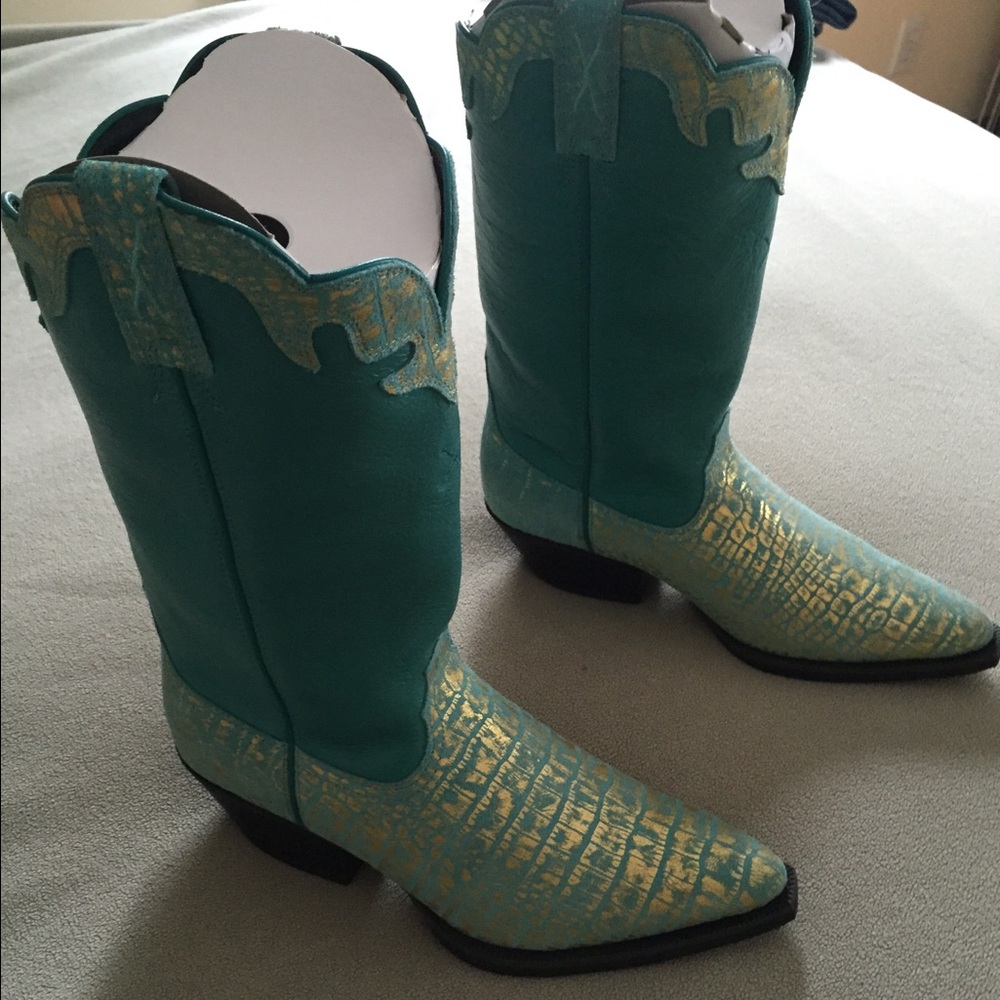 Twisted Teal and Gold Women's Cowboy Boots